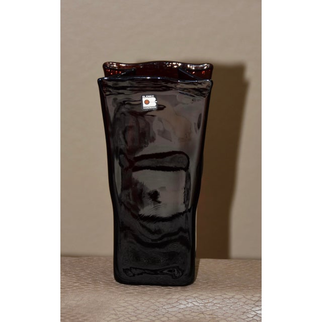 Glass Blenko Art Glass Hand Blown Paper Bag Vase For Sale - Image 7 of 10