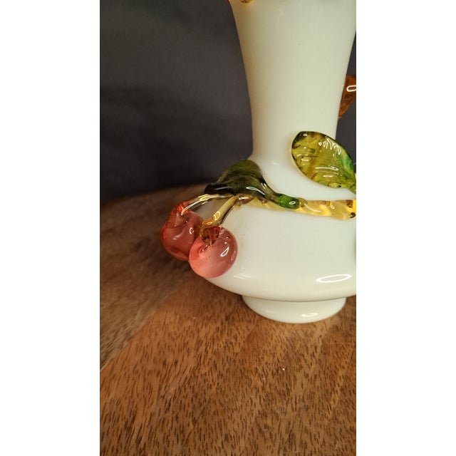 Antique Stevens & Williams Uranium Custard Glass Vase Applied Fruit Cherries 5" C. 1880 For Sale - Image 11 of 18