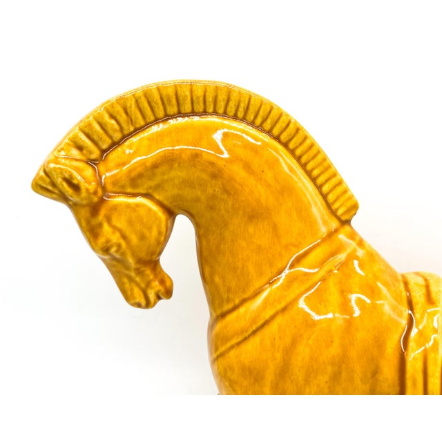 Mid-Century Tang-Style Horse Sculpture in Mustard Yellow Glaze - Chinoiserie, Hollywood Regency, Neoclassical For Sale - Image 13 of 13