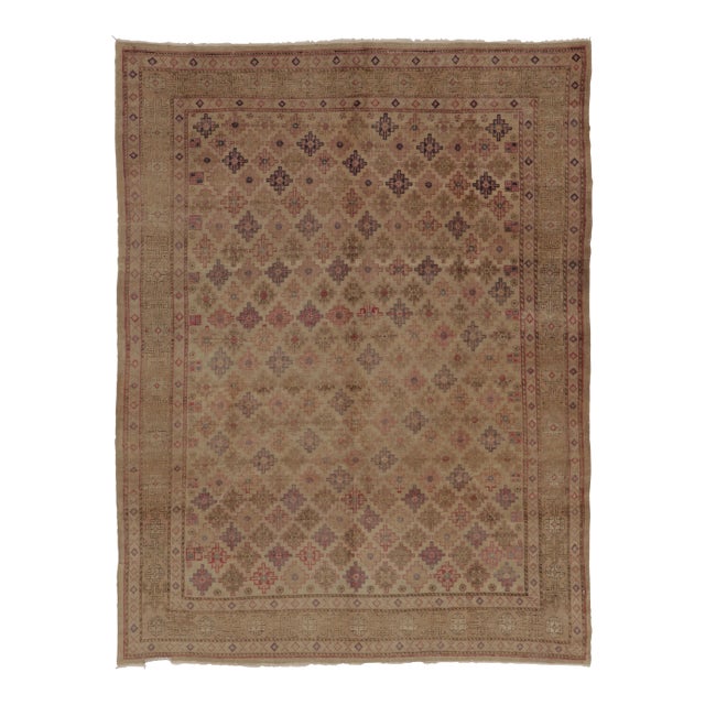 Antique Khotan Rug, Beige and Pink Floral Geometric Pattern - Rug & Kilim For Sale