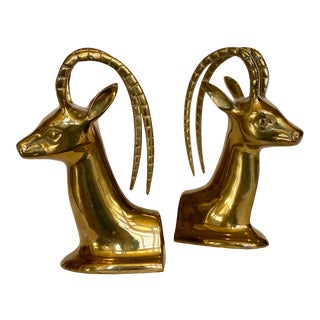 1970s Vintage Brass Ibex Bookends - a Pair For Sale