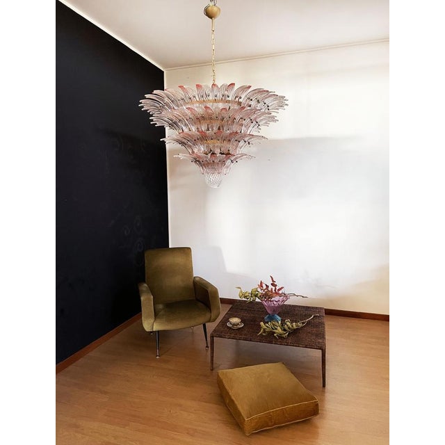 Palmette Ceiling Light Four Levels with 163 Pink and Trasparent Glasses, 1990s For Sale - Image 6 of 18