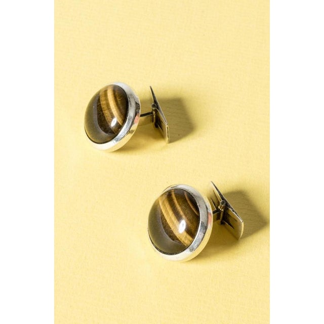 Vintage Silver and Tigereye Cufflinks by Arvo Saarela, 1975 For Sale - Image 4 of 8