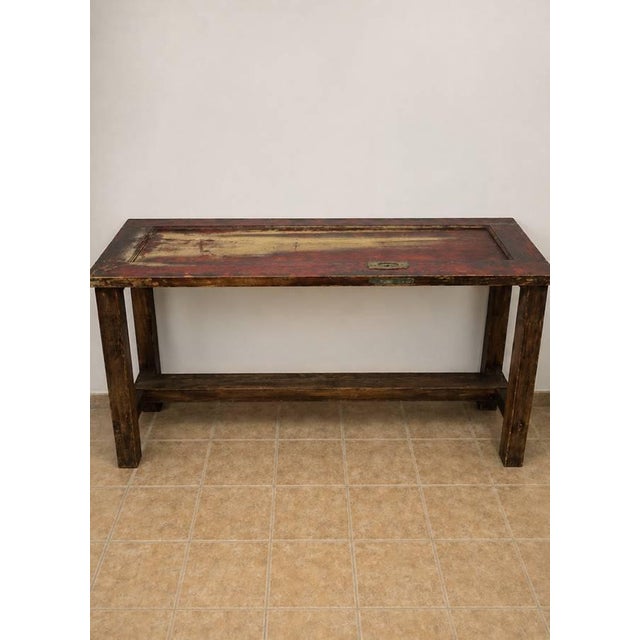 Reclaimed Antique Door Console Table – Rustic Bar Height | Industrial For Sale - Image 4 of 4