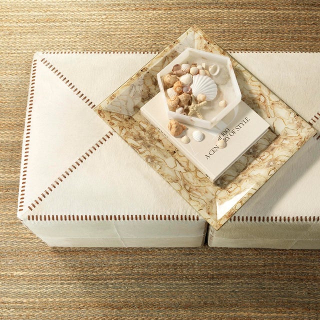 Jamie Young Jamie Young Ottoman in White Ox Hide, Large For Sale - Image 4 of 5