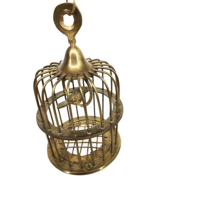 Boho Chic Vintage Miniature Brass Birdcage With Bird For Sale - Image 3 of 5