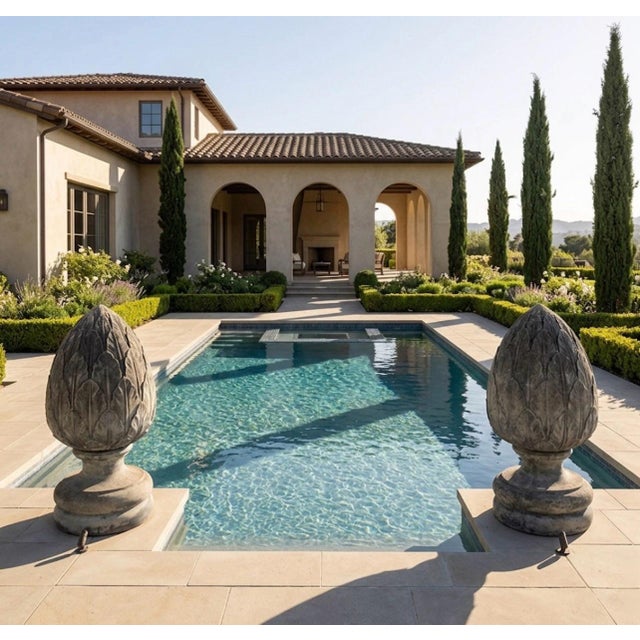 2000 - 2009 A Pair of Vintage Large-Scale Artichoke Leaf Cast Stone Finials For Sale - Image 5 of 12