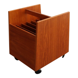 Norwegian Modern Magazine Rack on Casters by Rolf Hesland for Bruksbo in Teak