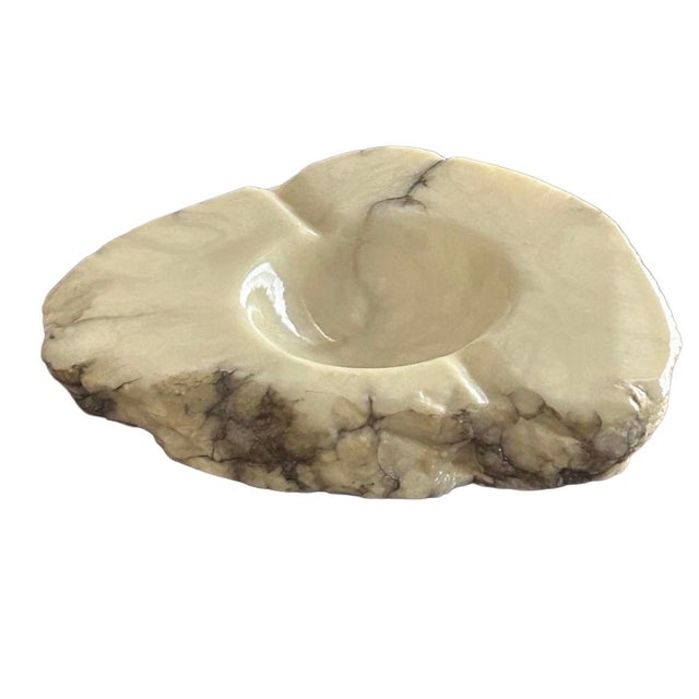 Mid-Century Modern Vintage Italian Mid-Century Modern Hand Carved and Polished Yellow-Cream Alabaster Ashtray/ Catchall For Sale - Image 3 of 5