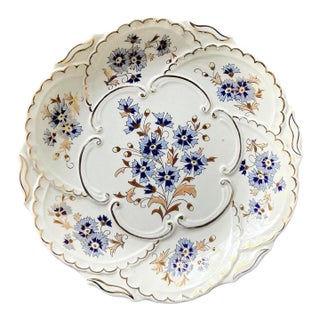 Vintage Hungarian Gilt Tipped Floral Ceramic Serving Plate For Sale