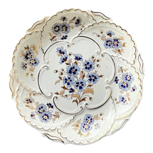 Vintage Hungarian Gilt Tipped Floral Ceramic Serving Plate