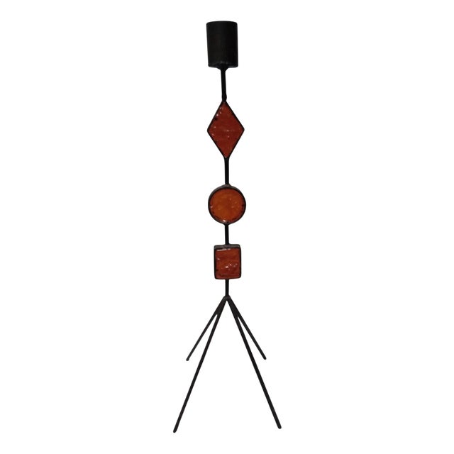 Wrought Iron and Glass Candleholder in the style of Erik Höglund, Sweden, 1970s For Sale