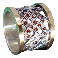 Gold and Silver Ring with Inlaid Garnets