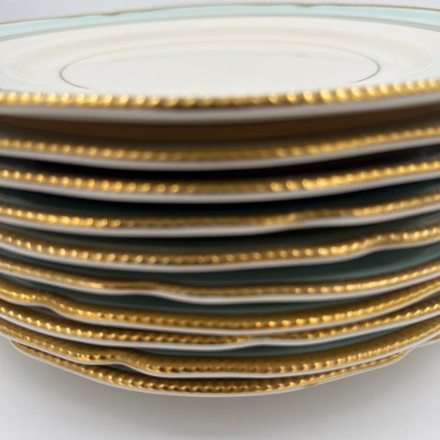 English Mid 20th Century 10 Castleton China "Tremont" Pattern Dinner Plates Light Aqua Turquoise For Sale - Image 3 of 8