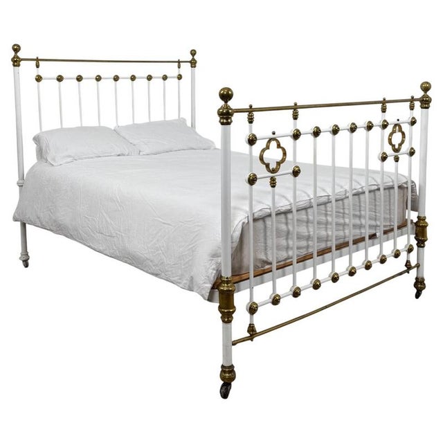 White Antique Victorian Brass and Iron King Size Bed, 1800s For Sale - Image 8 of 8