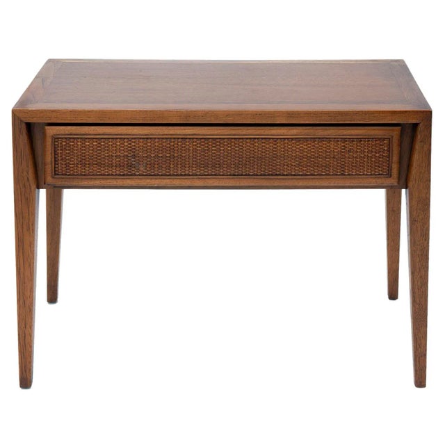 1960s 1960s Modern Walnut Side Table Woven Paneled Drawer by Century For Sale - Image 5 of 10