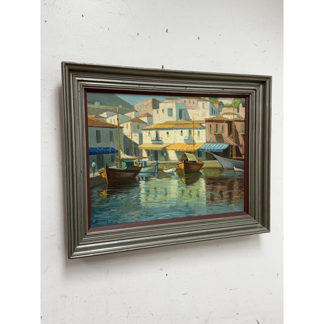 Mediterranean Laurence Dingley Mediterranean Harbor Oil Painting, Framed For Sale - Image 3 of 12