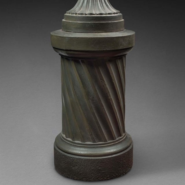 Cast Iron Medici Vases on Art Deco Columns, 1930s, Set of 2 For Sale - Image 3 of 8