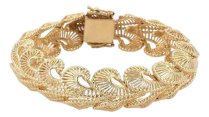 Mid 20th Century Fancy Open 15mm Wide 14k Yellow Gold Swirl Link Bracelet