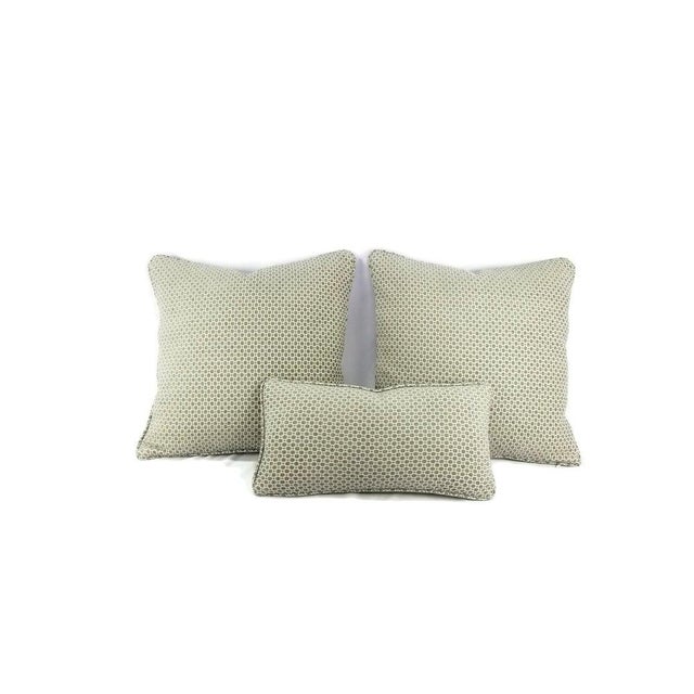 2010s Gray Aqua Geometric Chenille Pattern With Self-Welt Pillow Cover - 20" X 20" For Sale - Image 5 of 6