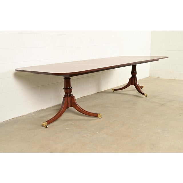 Baker Furniture Company Baker Furniture Style Georgian Mahogany Double Pedestal Extension Dining Table, Newly Refinished For Sale - Image 4 of 14