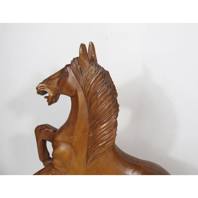 Mid-Century Hand-Carved Wooden Rearing Stallion on Natural Base – 17.5"h For Sale - Image 14 of 18