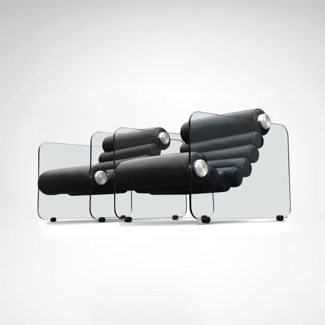 Glass Leather and Glass Hyaline Armchairs by Fabio Lenci for Comfortline, Italy, 1960s, Set of 2 For Sale - Image 7 of 8