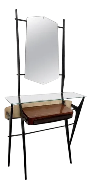 Lacquered Wood Dressing Table with Glass Top and Mirror, 1950s