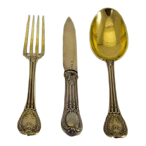 Late 19th Century Sterling Silver Gilt Louveciennes Pattern by Odiot 3-Piece Dessert Flatware Set