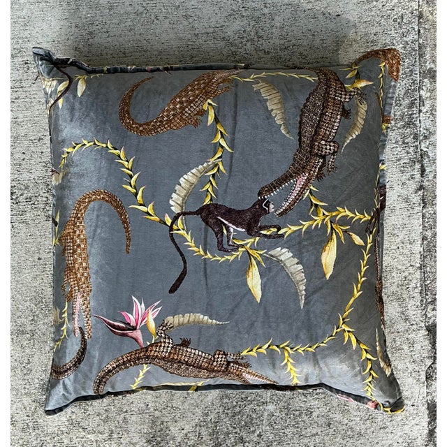 Textile Vintage River Chase Printed Velvet Pillow For Sale - Image 7 of 12