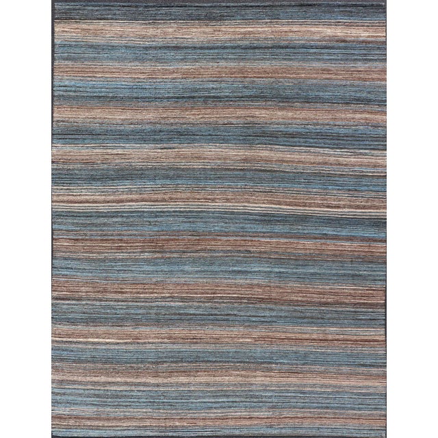Brown and Blue Flat-Weave Hand Woven Kilim by Keivan Woven Arts, 9x12'4 For Sale - Image 9 of 13