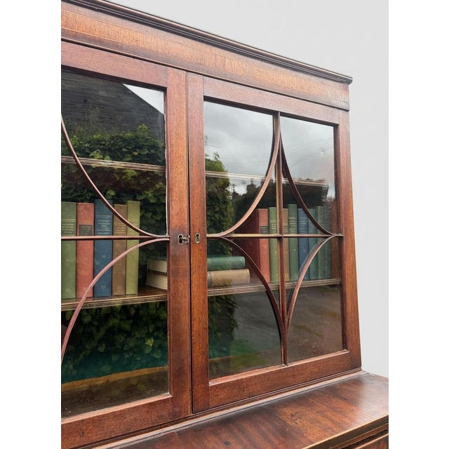 British Georgian Mahogany Inlaid Secretaire Bookcase, 18th Century For Sale - Image 6 of 18
