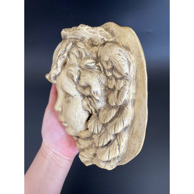 Vintage Cherub Putto Face With Wings Plaster Wall Sculpture - Hanging Plaque For Sale In Las Vegas - Image 6 of 10