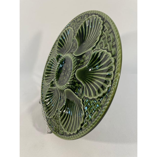French Longchamp Green Majolica Oyster Plate, Circa 1920s For Sale - Image 6 of 12