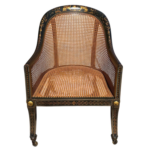 French Provincial 19th Century French Regency Gilt-Painted and Caned Tub Chair For Sale - Image 3 of 16