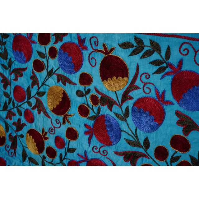 Blue Uzbek Suzani Textile – Peacock, Bird & Floral Motif Wall Art 3'4'' X 6 For Sale In New York - Image 6 of 13