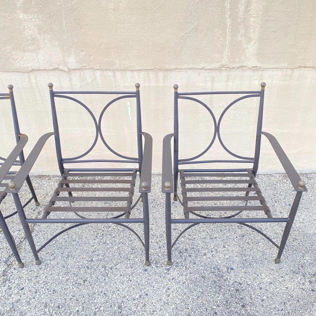 Neoclassical Regency Aluminum & Steel Metal Outdoor Patio Arm Chair - Set of 4 For Sale - Image 12 of 12