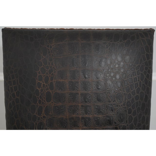 1980s Century Leather & Wood High Back Armchair For Sale - Image 5 of 18