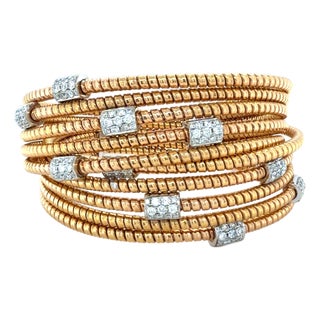 18k Bicolor Gold and Diamond Wrap Bangle Bracelet For Sale
