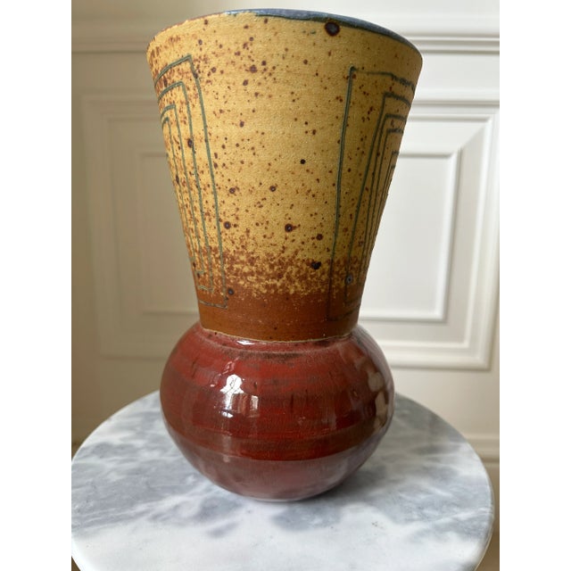 Gorgeous large vintage handcrafted mid-century ceramic vase/vessel, originally purchased in Italy. In the style of Guido...