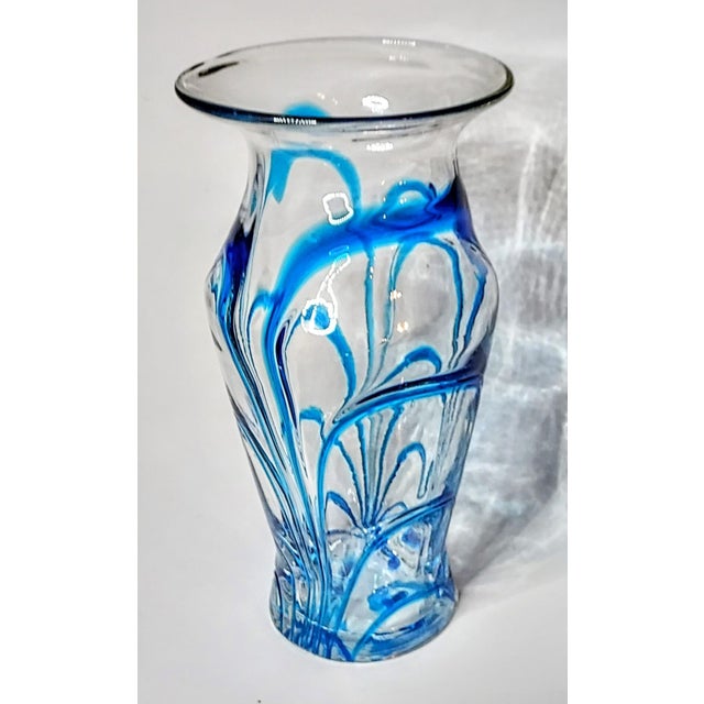 1980s Laser Blue Fused Hand Blown Glass Vase For Sale - Image 4 of 4