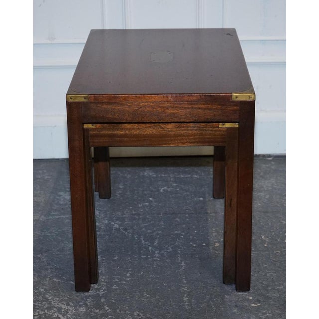 Gold Vintage Kennedy Military Campaign Nest of Two Tables Brass Detail from London Harrods, Set of 2 For Sale - Image 8 of 12