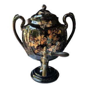 Antique 19th Century Large Jackfield Victorian Black Glazed Samovar