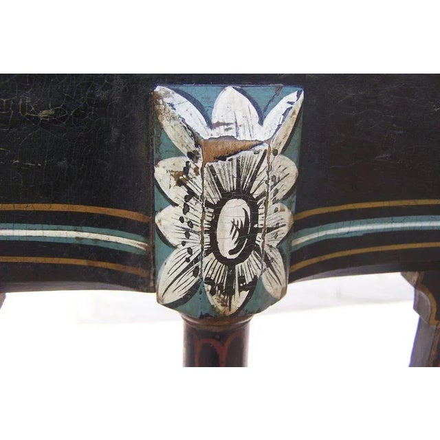 CH 285 American Baltimore painted settee. Architectural back splats with deep blue and painted flower motifs. 1815 70 x 24...