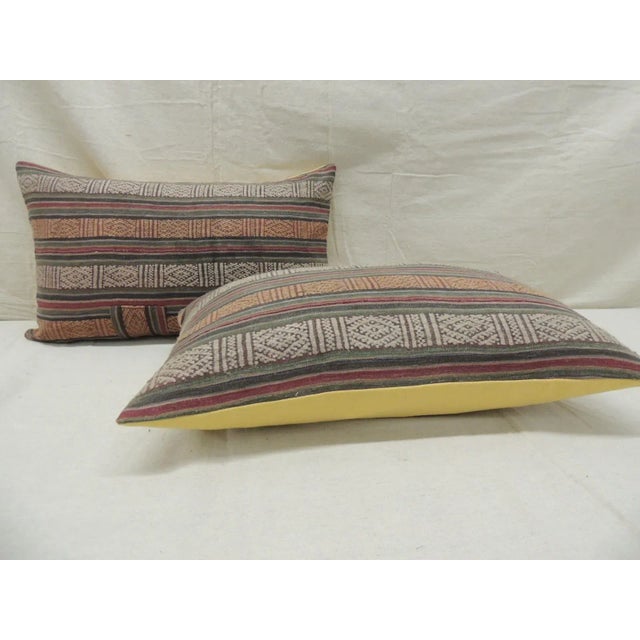 Vintage Woven Stripes Turkish Lumbar Decorative Pillows - Set of 2 Yellow linen backings Zipper closure NO INSERTS Size:...