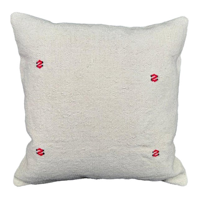 Turkish Hemp Pillow Cushion Natural Beige Red Cushion Cover 20"x20" For Sale