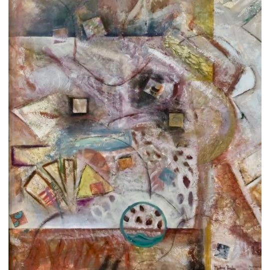 Abstract Marlene Healey Abstract Art Oil Painting - Fractured Time For Sale - Image 3 of 3