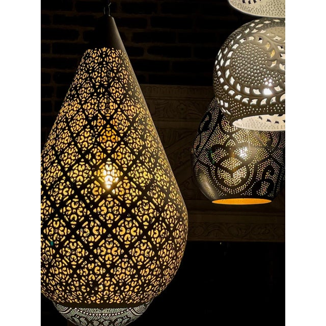 Gold Filigree Lucknow Pear Pendant Lantern For Sale - Image 11 of 12