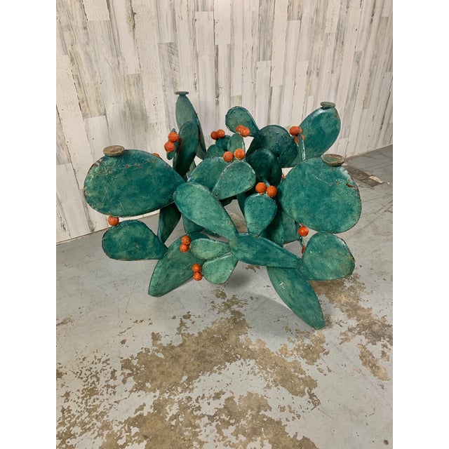 Metal Prickly pear cactus sculpture / table base is stunning in it's presence, very artistic in the design for this table...