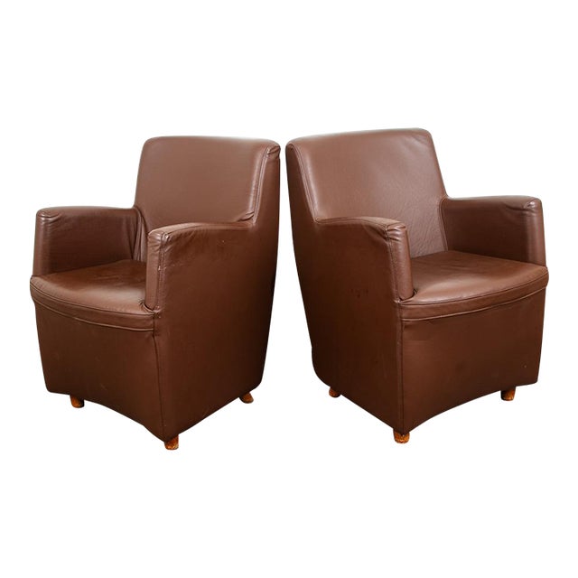 1960s Mid Century Danish Modern Lounge Chairs Set Leather N Eilersen Chocolate Brown 2 For Sale